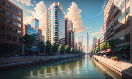 city building canal cityscape landscape, aiの素材
