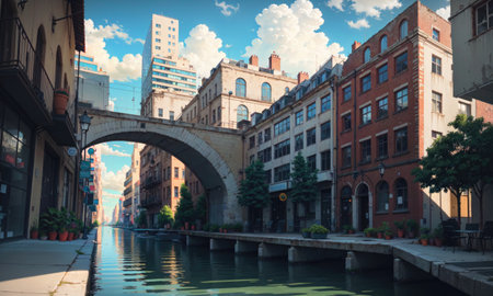 city building canal cityscape landscape, aiの素材
