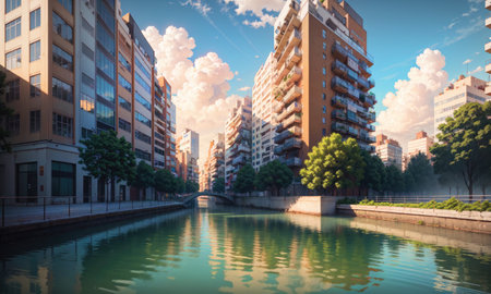 city building canal cityscape landscape, aiの素材