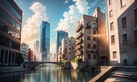 city building canal cityscape landscape, aiの素材
