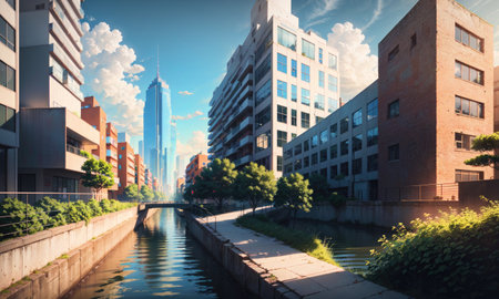 city building canal cityscape landscape, aiの素材