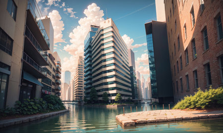 city building canal cityscape landscape, aiの素材