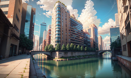 city building canal cityscape landscape, aiの素材
