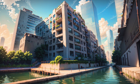 city building canal cityscape landscape, aiの素材