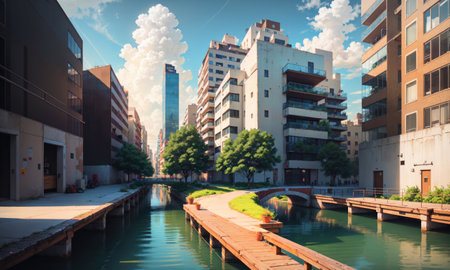 city building canal cityscape landscape, aiの素材