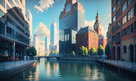 city building canal cityscape landscape, aiの素材