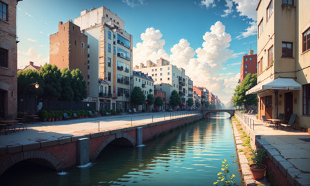 city building canal cityscape landscape, aiの素材