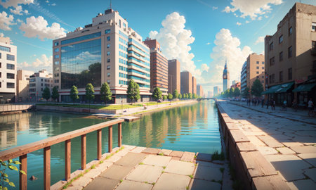 city building canal cityscape landscape, aiの素材