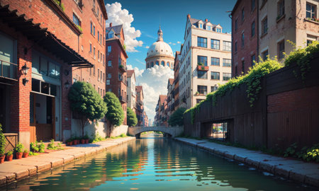 city building canal cityscape landscape, aiの素材