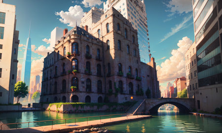 city building canal cityscape landscape, aiの素材