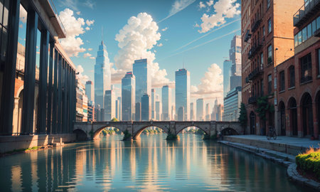 city building canal cityscape landscape, aiの素材