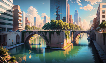 city building canal cityscape landscape, aiの素材