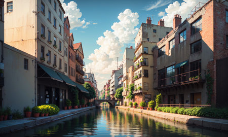 city building canal cityscape landscape, aiの素材