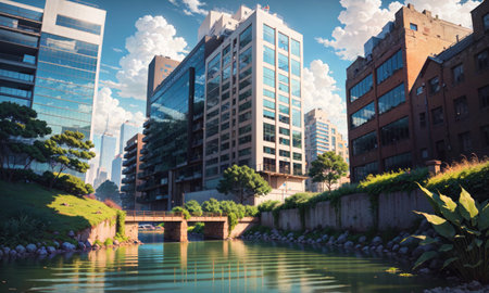 city building canal cityscape landscape, aiの素材