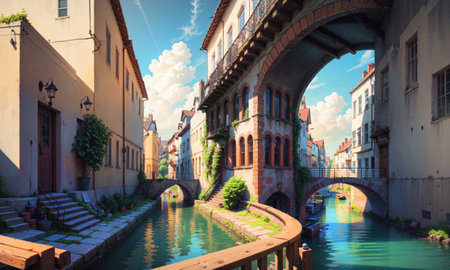 city building canal cityscape landscape, aiの素材