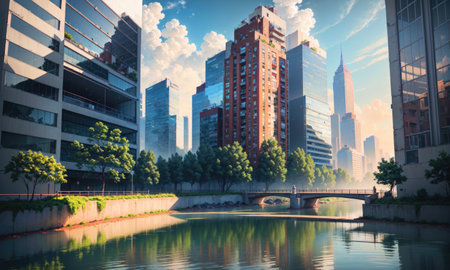 city building canal cityscape landscape, aiの素材