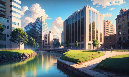 city building canal cityscape landscape, aiの素材