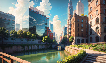 city building canal cityscape landscape, aiの素材