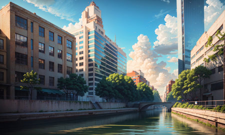 city building canal cityscape landscape, aiの素材