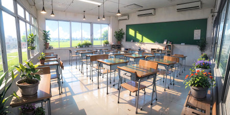 anime style background, game background, classroom, schoolの素材