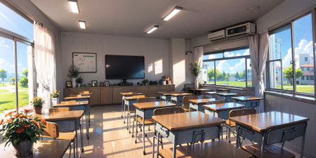 anime style background, game background, classroom, schoolの素材