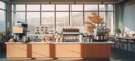 wood cafe coffee shop restaurant, aiの素材