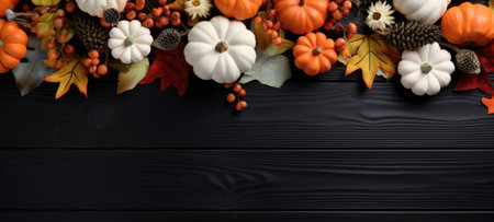 halloween pupmkin flowers fall autumn flatlay background, ai.の素材
