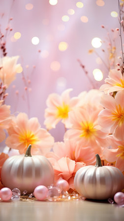 halloween pink sparkle pumpkin flowers, aiの素材