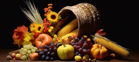 cornucopia, thanksgiving harvest halloween autumn fall, aiの素材