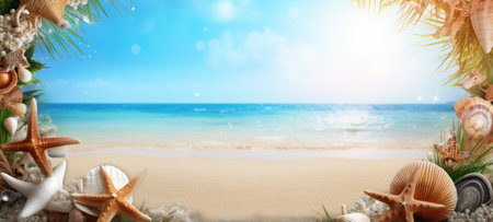 seashells on the beach sea sand summerの素材