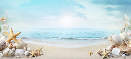 seashells on the beach sea sand summerの素材