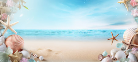 seashells on the beach sea sand summerの素材