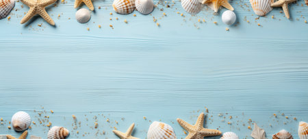 seashells on wood and sand summerの素材