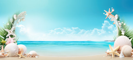 seashells on the beach sea sand summerの素材