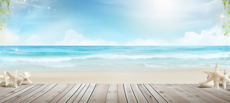 seashells on wood and sand summerの素材
