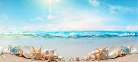 seashells on the beach sea sand summerの素材