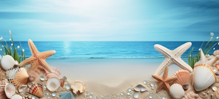 seashells on the beach sea sand summerの素材