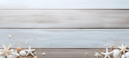 seashells on wood and sand summerの素材