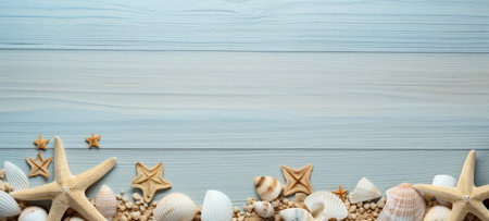 seashells on wood and sand summerの素材