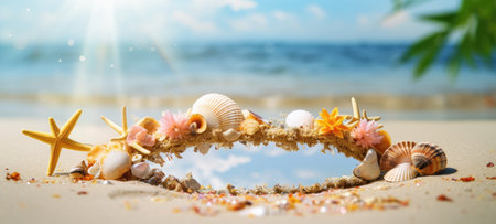 seashells on the beach sea sand summerの素材