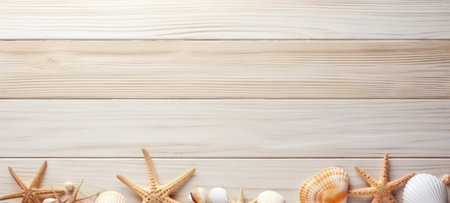 seashells on wood and sand summerの素材