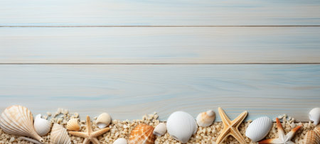 seashells on wood and sand summerの素材