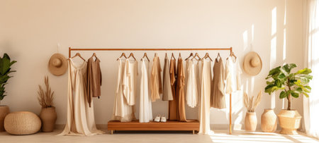 minimalistic beige female fashion dress clothes boutique, aiの素材