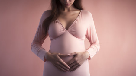 woman pregnant expecting maternity pink dress mom, aiの素材