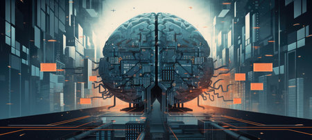 brain knowledge city digital illustration, aiの素材