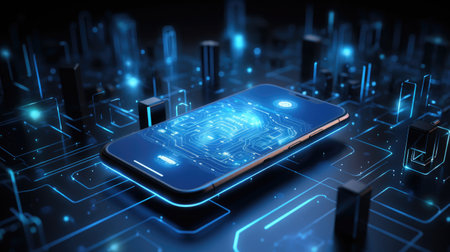 smart phone tech business blue light, aiの素材
