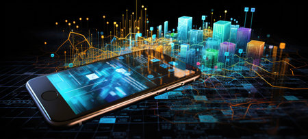 abstract digital business city smart phone, aiの素材