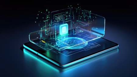 smart phone tech business blue light, aiの素材