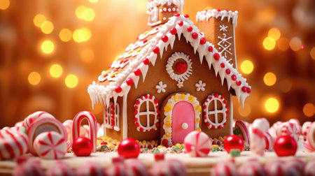 gingerbread house with christmas decoration xmas holiday sweets, aiの素材
