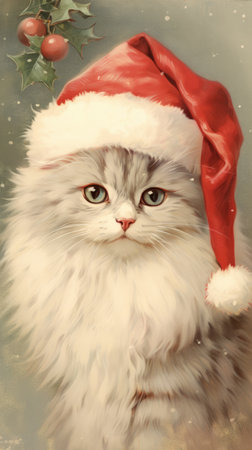 vintage card xmas christmas tree and cat, aiの素材